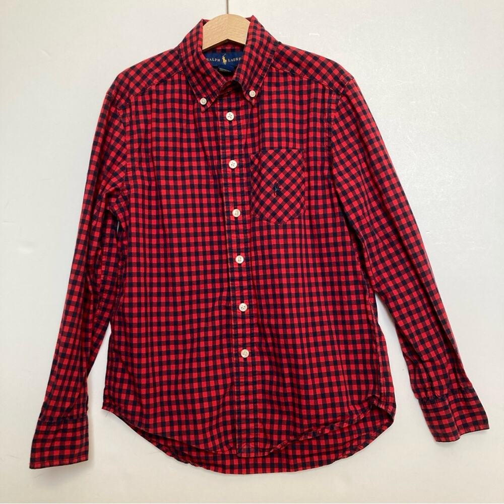 Ralph Lauren Gingham Button Down Boys Size 8 Red and Navy Blue - Picture 9 of 10